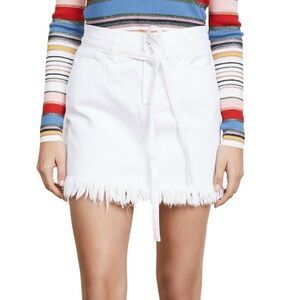 Frame Skirt White Mini Le High Denim Belted Frayed Fringe Hem